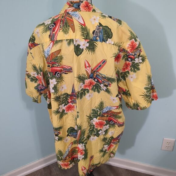 Hilo Hattie Shirt Mens 2x Yellow Green Floral Hawaiian Short Sleeve - Picture 2 of 5